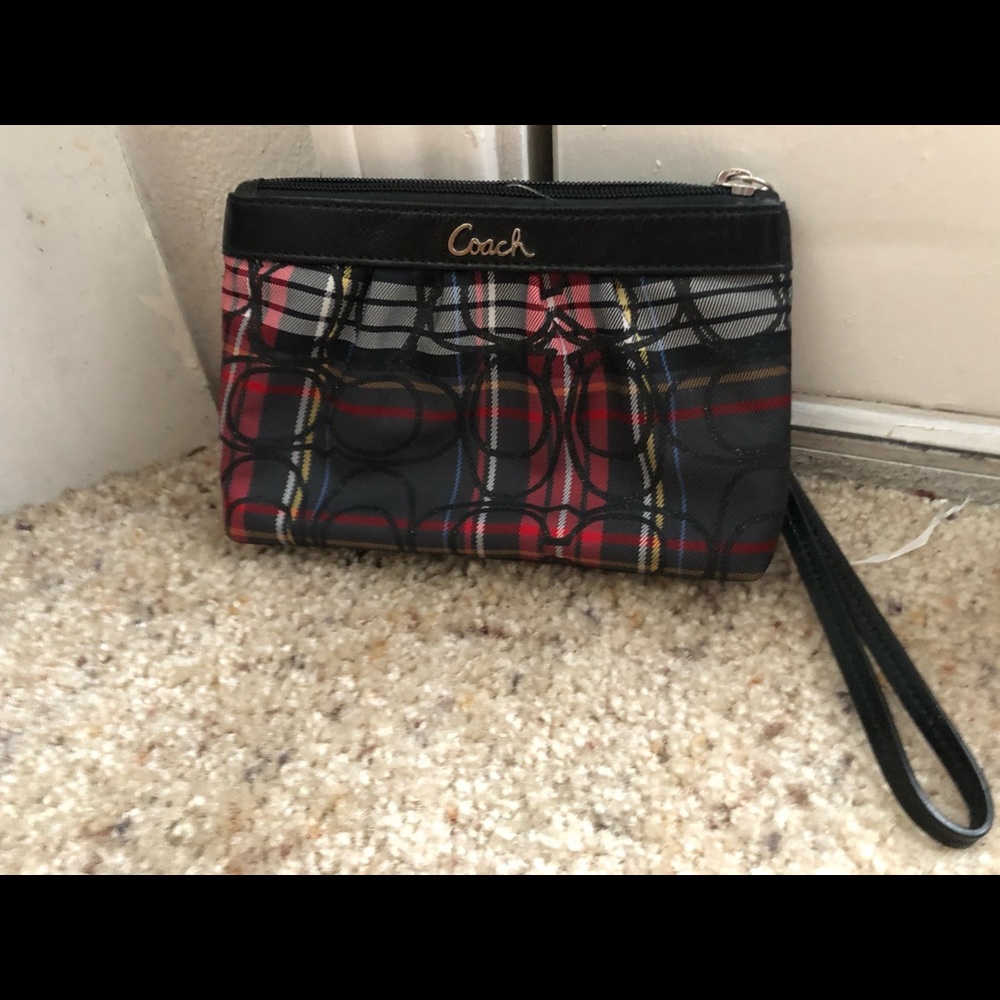 plaid Coach wristlet